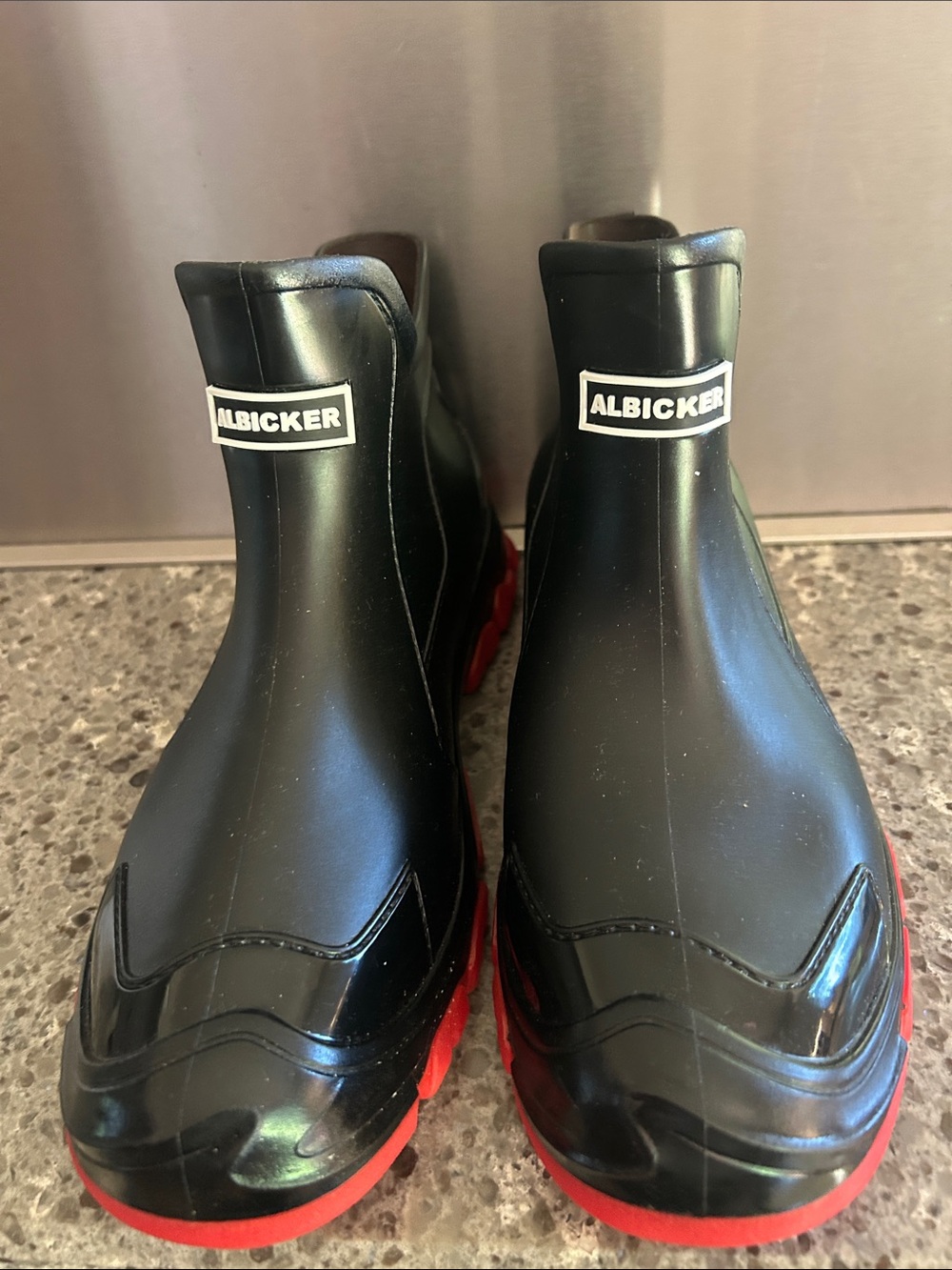 Men’s Black Rain Boots with Red Sole